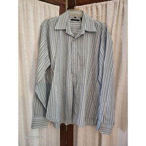 M74 Inizio Blue black & white striped button up men's long sleeved shirt